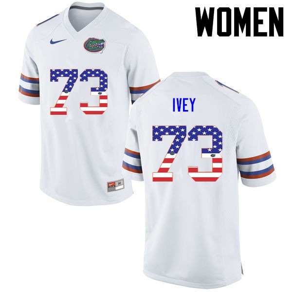 Florida Gators Women #73 Martez Ivey College Football USA Flag Fashion White